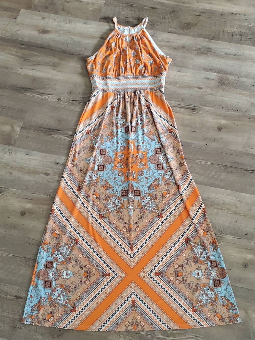 Orange Floral Halter Maxi Dress